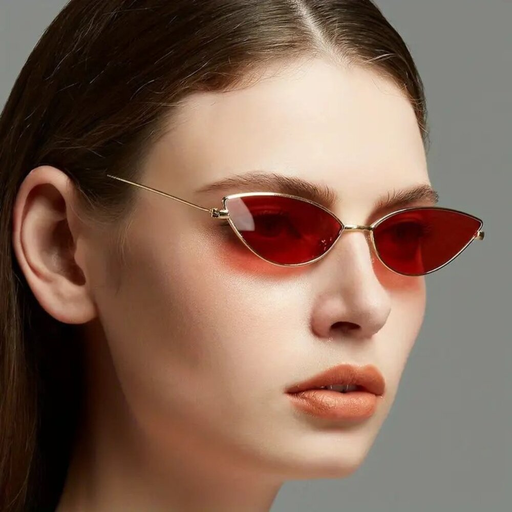 Sunglasses Cat Eye Vamp Red Rave Goth Sun Shades Trendy Stylish Edgy Fashion Fun - Picture 5 of 6